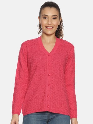 CLAPTON Self Design V Neck Casual Women Pink Sweater