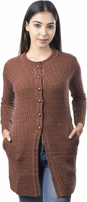 Ogarti Self Design Round Neck Casual Women Brown Sweater