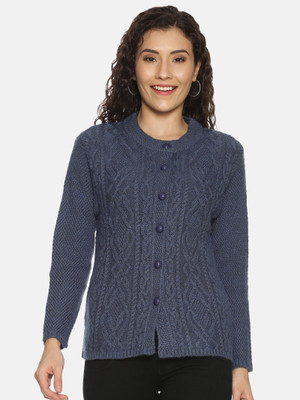 CLAPTON Self Design Round Neck Casual Women Blue Sweater