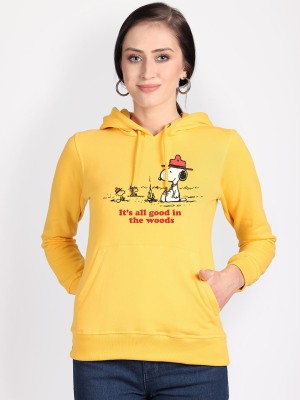 Free Authority Printed Hooded Neck Casual Women Yellow Sweater