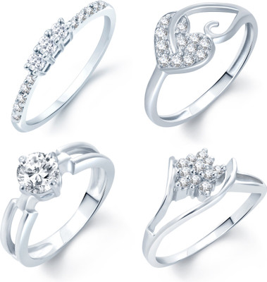 Sukkhi Sukkhi Incredible Rhodium Plated Set Of 4 Cz Ring Combo for Women Alloy Cubic Zirconia Rhodium Plated Ring Set