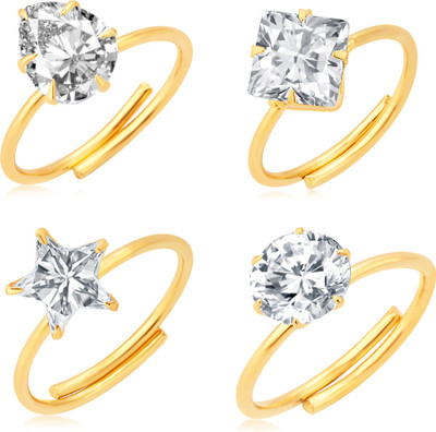 Sukkhi Sukkhi Dazzling Gold Plated Solitaire Set Of 4 Ladies Ring Combo For Women Alloy Cubic Zirconia Gold Plated Ring Set