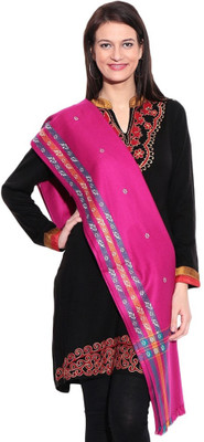 WEAVERS VILLA Pure Wool Woven Women Shawl(Pink)