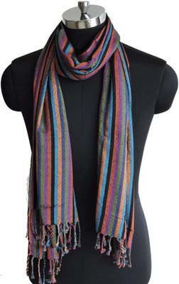 WEAVERS VILLA Cotton Viscose Blend Striped Women Shawl(Multicolor)