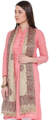 WEAVERS VILLA Cotton Blend, Pure Wool Woven Women Shawl(Beige)