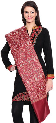 PASHTUSHS Wool Self Design Women Shawl(Maroon)