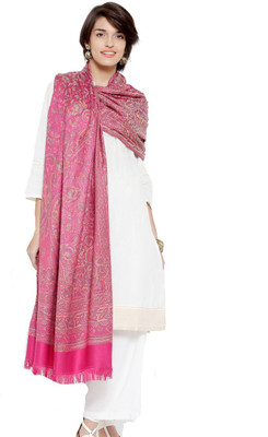 WEAVERS VILLA Wool Printed Women Shawl(Pink)