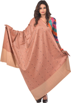 WEAVERS VILLA Acrylic Blend Woven Women Shawl(White, Orange, Beige)