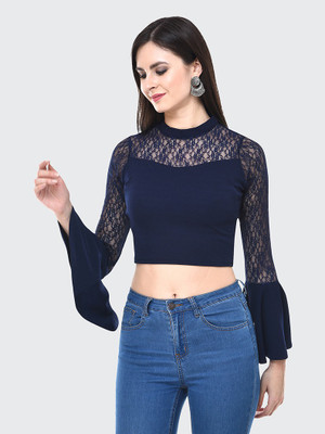 DIMPY GARMENTS Casual Self Design Women Dark Blue Top
