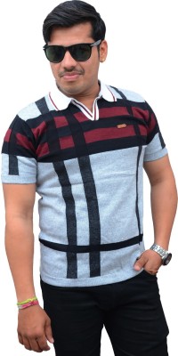 CottonAvenue Self Design Men Polo Neck Multicolor T-Shirt