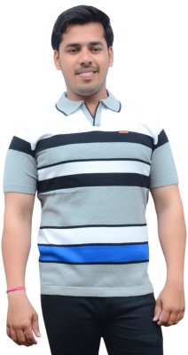 CottonAvenue Striped Men Polo Neck Multicolor T-Shirt