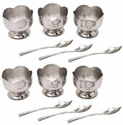 Anne-kee Stainless Steel Dessert Bowl Ice Cream Milk Shake Fruit Vegetable Sakk Water Soda Juice Thik Shake Dinner Table Tools Dessert Serving Serve Decorative Mixing Coldrinks Drinking Glass Bowl With Spoon Set Of 6 Pic Stainless Steel Serving Bowl(Pack of 12, Steel)