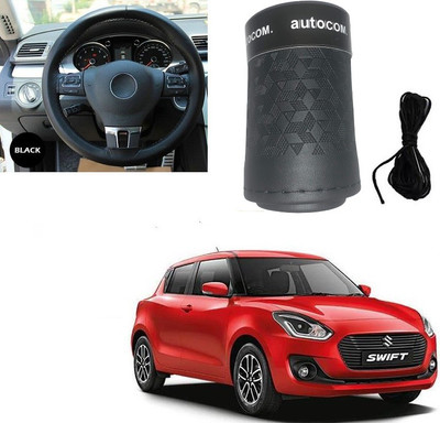 Autocom Hand Stiched Steering Cover For Maruti New Swift(Black, Leatherite)
