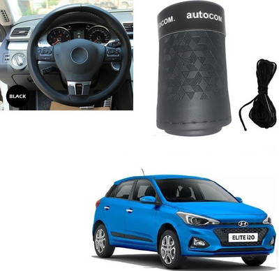 Autocom Hand Stiched Steering Cover For Hyundai Elite i20(Black, Leatherite)