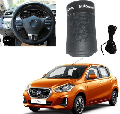 Autocom Hand Stiched Steering Cover For Datsun Go(Black, Leatherite)