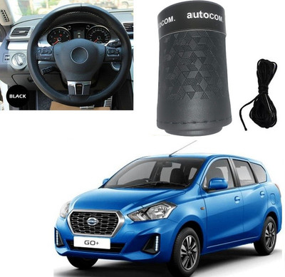 Autocom Hand Stiched Steering Cover For Datsun Go+(Black, Leatherite)