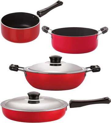 NIRLON FP12_DKD(M)_SP(M)_CS22 Non-Stick Coated Cookware Set(PTFE (Non-stick), Aluminium, 4 - Piece)