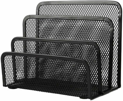 VR SHOPEE 3 Compartments metal mesh letter paper file storage rack holder(Black)