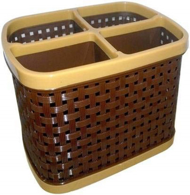 Ellipsis 4 Compartments Plastic Multipurpose stand , Pen stand , Desk Organiser.(Brown)