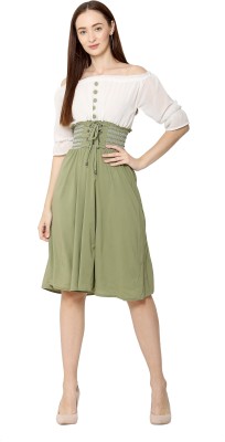 MON FASHION COLLECTION Women Fit and Flare Green Dress