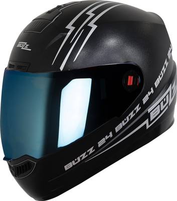 Steelbird SBA-1 Buzz Reflective Full Face Helmet in Dashing Black with Extra Clear Visor Motorbike Helmet  (Black with Chrome Blue Visor)