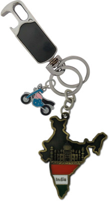 HANDSOME ISK Double Sided India Map Shaped Flag, Taj Mahal with bike blue color and high quality hanging hook Key Chain