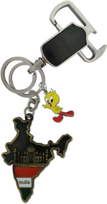 HANDSOME ISK Double Sided India Map Shaped Flag, Taj Mahal with tweety red-yellow and high quality hanging hook Key Chain
