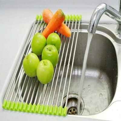 STUNNER Dish Drainer Kitchen Rack Steel ENTERPRISE Home Kitchen Holder Stainless Steel Sink Folding Fruit Vegetable Drying Drain Rack Dish Drying Rack, Stainless Steel Roll-Up Over Sink Rack Kitchen Foldable Drying Drainer