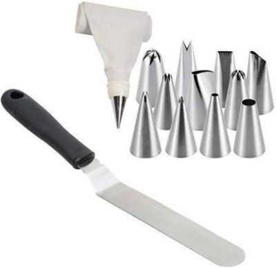 ALAMDAAR 12Pcs of Cake Decoration Nozzles With Icing Bag & 1Pc Angular Pallet Icing Knife Kitchen Tool Set(White, Knife, Baking Tools)