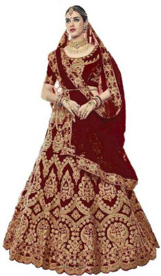 DIVYAM FAB Embroidered Semi Stitched Lehenga Choli(Maroon)