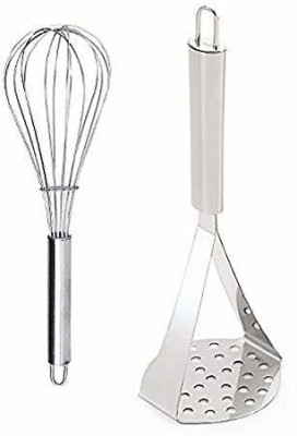 Convay Set of 2 Stainless Steel Egg Whisk and Potato Masher Stainless Steel Balloon Whisk(Pack of 2)