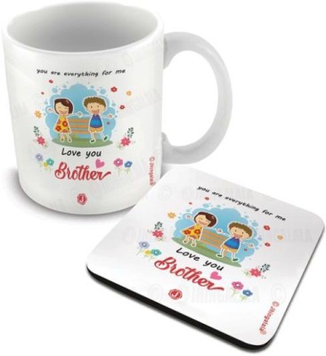 Jhingalala You are Everything for me Love You Brother Printed with Printed Coaster Combo Gift for Brother, Bhaiya, Bro for Birthday, Raksha Bandhan, Bhai Dooj (1866) Ceramic Coffee Mug(325 ml, Pack of 2)