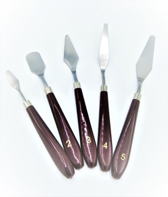 Ikshu Metal Blades & Polished Hard-Wood Handles 5 Paint Wells Palettes  with Lid(Set of 5, Brown colour)