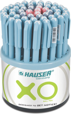 HAUSER XO 0.6 mm Tumbler | Sleek Body & Minimalistic Design | Smooth Writing Ball Pen(Pack of 50, Ink Color - Blue, Black & Red)