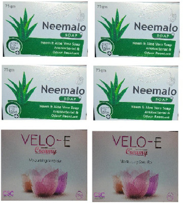AUSTRO Neemalo Neem & Aloe Vera Soap 4+2 Velo E Moisturising Soap(6 x 75 g)
