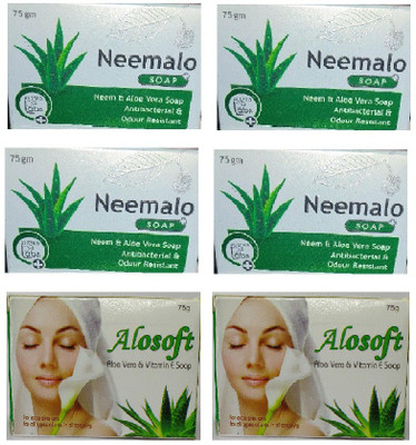 AUSTRO Neemalo Neem & Aloe Vera Soap 4+2 Alosoft Aloe Vera Soap(6 x 12.5 g)