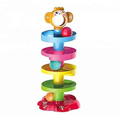 Kaizen Enterprises 5 Layer Ball Drop and Roll Swirling Tower for Baby and Toddler Development Educational Toys | Stack, Drop and Go Ball Ramp Toy Set Includes 3 Spinning Acrylic Activity Balls(Multicolor)