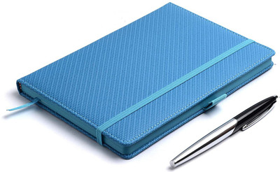 PAPERLLA Diary Light - Unique Stationery A5 Pocket Planner and Organiser for Business Interviews and Corporate Meetings with Stylish Elastic Lock and Pen. A5 Diary RULED 180 Pages(Blue, Black, Silver)