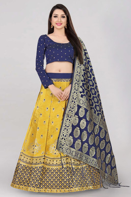 SHREE CREATION Self Design Semi Stitched Lehenga Choli(Blue, Yellow)