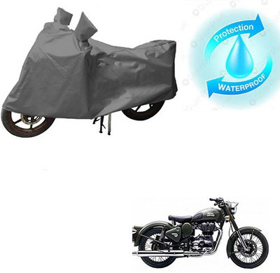 saanvi Waterproof Two Wheeler Cover for Royal Enfield(Battle Green, Grey)