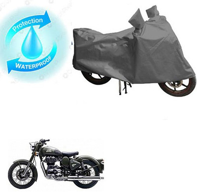 saanvi Waterproof Two Wheeler Cover for Royal Enfield(Battle Green, Grey)