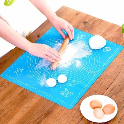 Drosselz Silicone Baking Mat, Silicon Rolling Mat or Silicone Baking Sheet Large with Measurements Stretchable for Kitchen Roti Chapati Cake Pad Cooking Dough Atta Kneading Food-grade Silicone Baking Mat Mat 50 x 40 cm Board(Blue, Pack of 1)