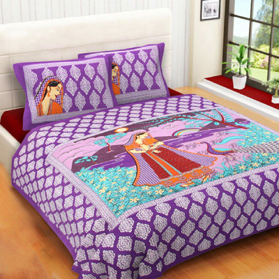 Sahiba Dreamline Decor Cotton Double Flat 104 TC Printed Bedsheet(Pack of 1, Purple)