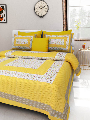 E ELMA 144 TC Cotton Double Jaipuri Prints Flat Bedsheet(Pack of 1, Multicolor)