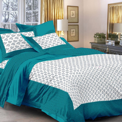 E ELMA 144 TC Cotton Double Jaipuri Prints Flat Bedsheet(Pack of 1, Multicolor)