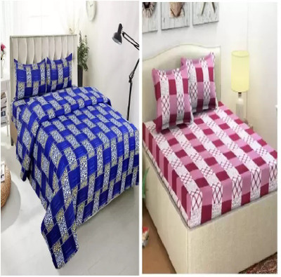 Home Readiness 140 TC Polycotton Double 3D Printed Flat Bedsheet(Pack of 2, Multicolor)