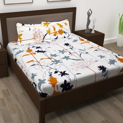 Story@home 186 TC Cotton Double Floral Flat Bedsheet(Pack of 1, White)
