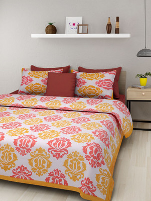 E ELMA 144 TC Cotton Double Jaipuri Prints Flat Bedsheet(Pack of 1, Multicolor)