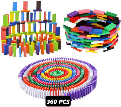 Authfort Super Domino Blocks Set, 360 PCS Colorful Wooden Domino Blocks Racing Toy Game Racing Educational Toys for Birthday Party(Multicolor)