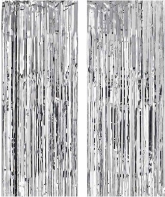 houseparty Silver Foil Curtain (Pack of 2 ; 3ft x 6ft Each) Metallic Backdrop Streamers for Party Birthday, Baby Shower, Cradle, Wedding Decorations